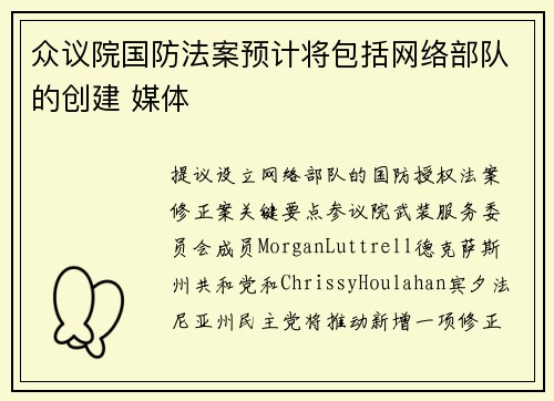 众议院国防法案预计将包括网络部队的创建 媒体
