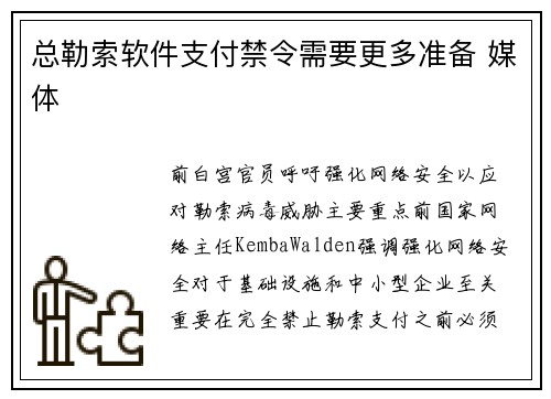 总勒索软件支付禁令需要更多准备 媒体